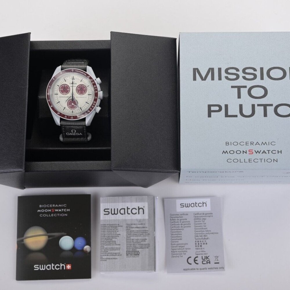 New Omega x Swatch Mission to Pluto Moonswatch Bioceramic Red Men's Watch + B&P